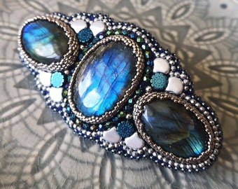 Women's Natural Labradorite Beaded Hair Clip