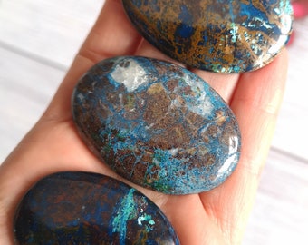 Cristal de chrysocolle naturel, pierre précieuse en vrac, bleu vert, cabochon de chrysocolle, dos plat, pierre de chrysocolle polie à la main