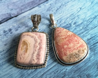 Rhodochrosit Ethno Handgefertigter Anhänger Schmuck versilbert