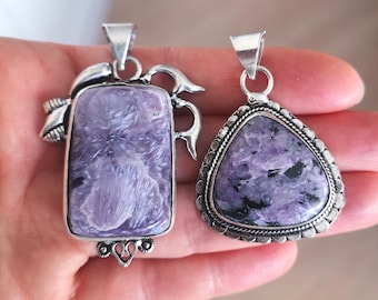 Pendant from Charoite in a silver frame