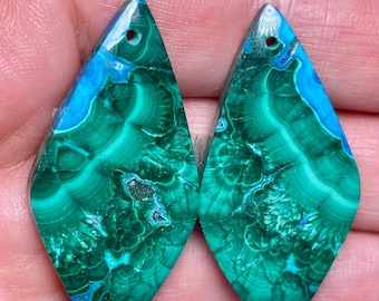Paar Chrysokoll-Malachit-Cabochons im Marquise-Schliff – Große blaugrüne Cabochons für Ohrringe