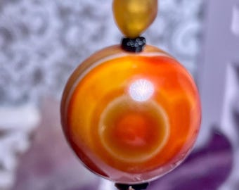 Großer Gobi-Achat-Anhänger (17 mm), orange-roter Achat, Halskette, Naturstein, Statement-Schmuck, einzigartiges Geschenk