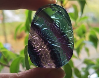 Natural Clear Fluorite Crystal Carving Pendant