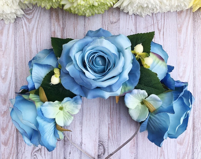 Blue Rose Flower Crown Blue Rose Headband Blue Hair Flowers Etsy UK