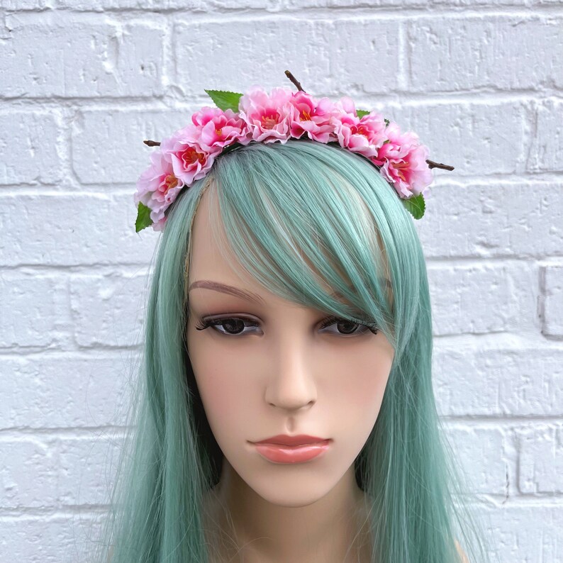 Pink Cherry Blossom Flower Crown Boho Wedding Hair Accessory Etsy
