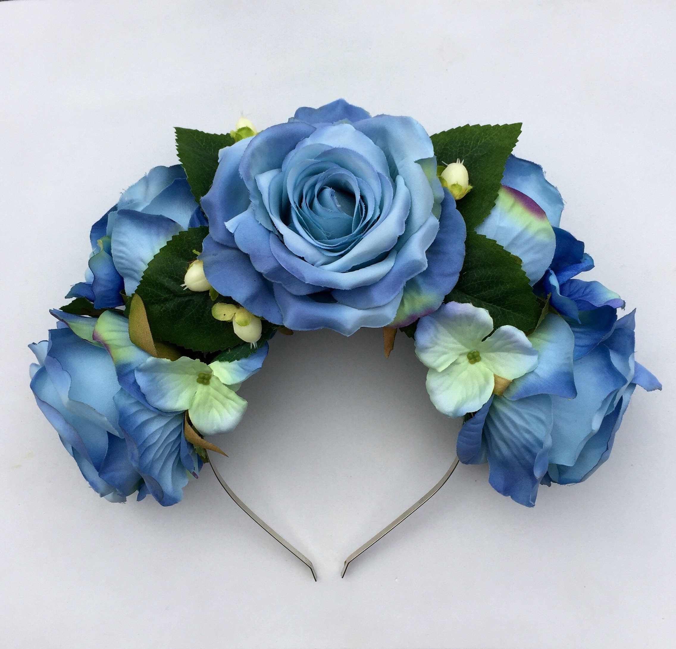 Blue Rose Flower Crown Blue Rose Headband Blue Hair Flowers Etsy