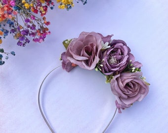 Purple flower headband, Heather fascinator, Pastel rose accessories, OOAK accessory, Floral hair band, Wedding guest, Mother of the groom