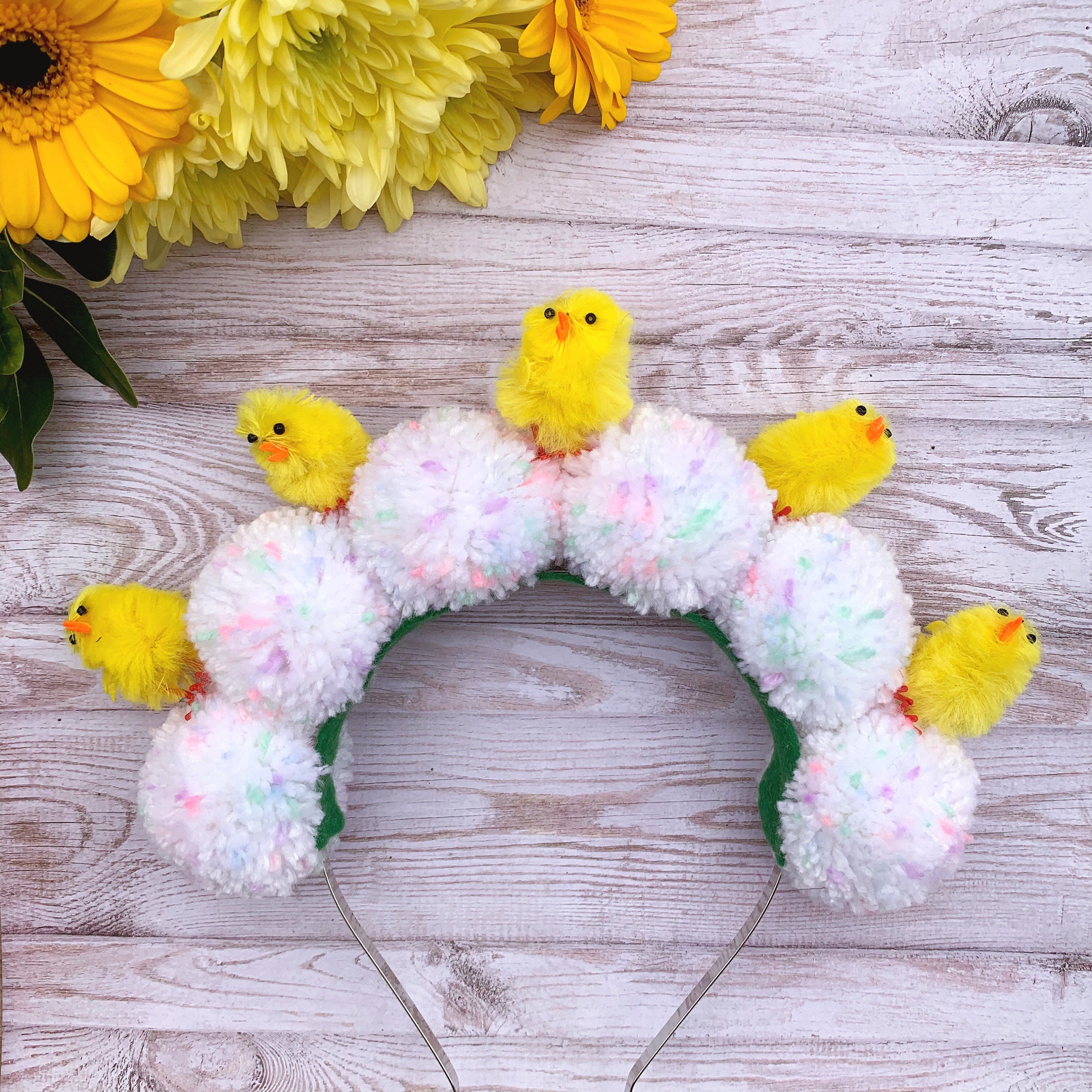 Easter Chick Headband Poms Hair Accessory Easter | Etsy