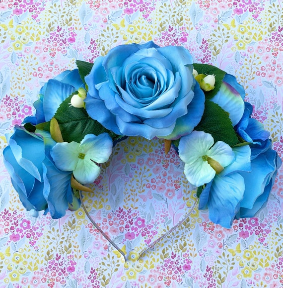 Bleu Rose Fleur Couronne Bandeau Rose Bleu Fleurs De Cheveux Bleus Mariage Bohème Couronne De Fleurs De Mariée Photo Shoot Prop Bandeau De