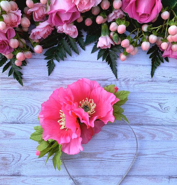 Pink Poppy Hair Flower Hyper Pink Hair Fascinator Pink Etsy