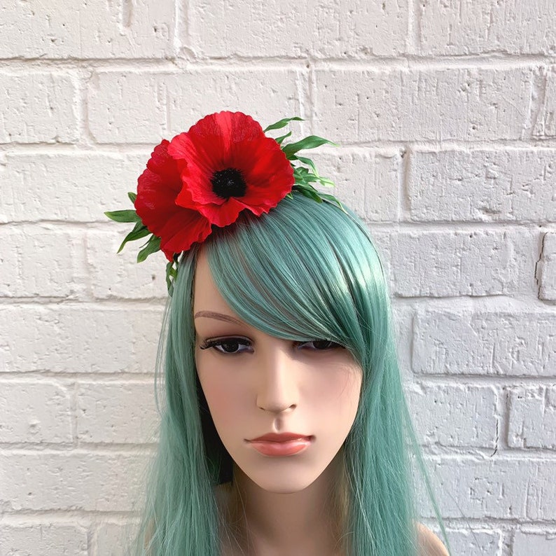 Red Poppy Headband Poppy Hair Flowers Red Poppy Accessory Etsy