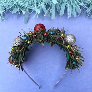 Christmas tinsel headband, Glitter hairband, Sparkly baubles, Colourful hair accessory, Festive headwear, Ugly jumper accessories