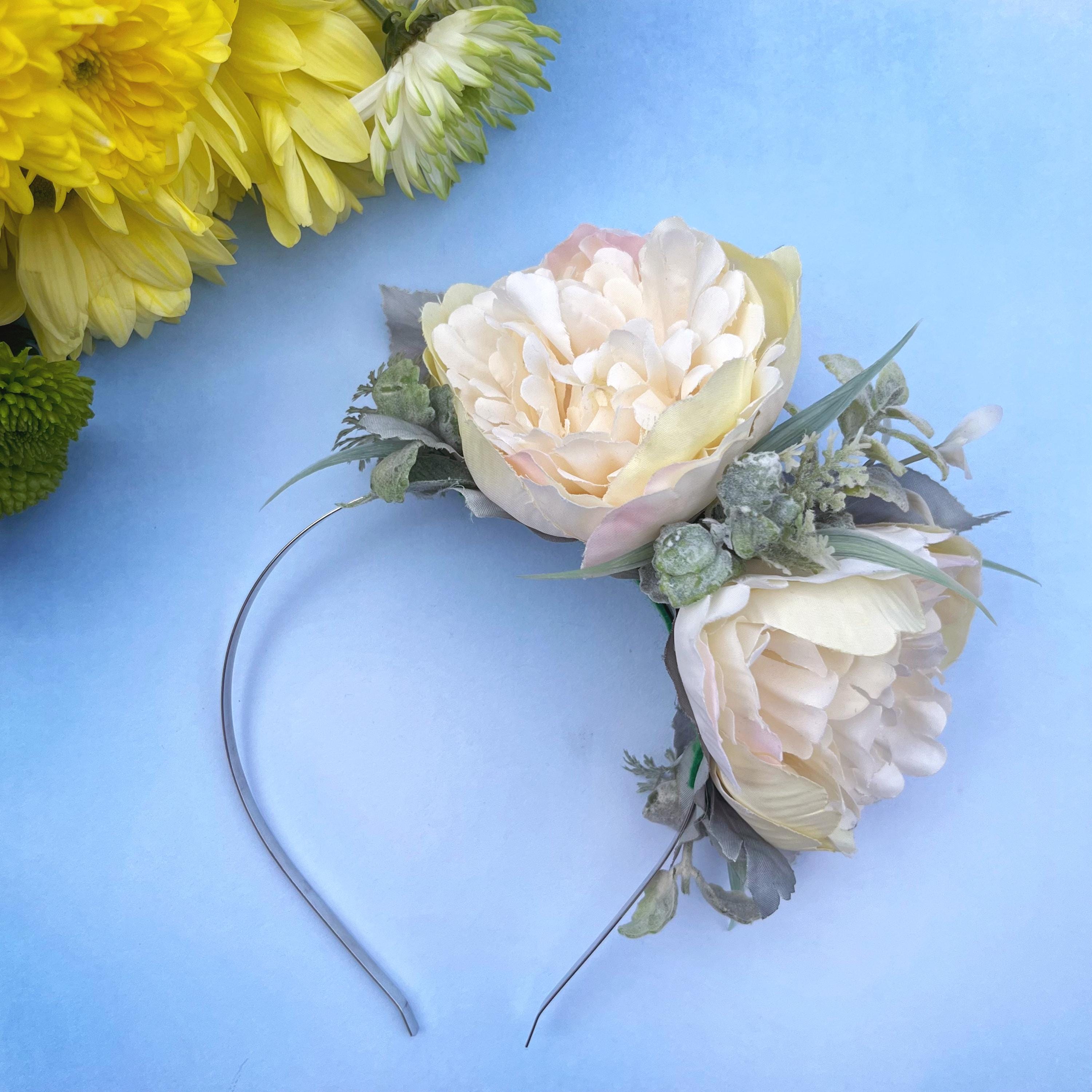 Yellow Floral Headband Fascinator with Pastel Rose & Feather Accents, NWT Pastel Yellow Fascinator - Etsy UK main image 2