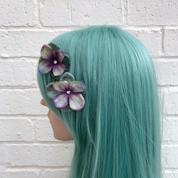 Diamante Flower Hair Pins Green And Purple Hair Accessories Mermaid Accessory Boho Hair Flowers Unique Hair Accessory Hippy Flowers
