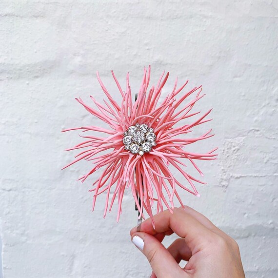 Coral Pink Hair Accessory Coral Hair Flower Diamante Hair Etsy