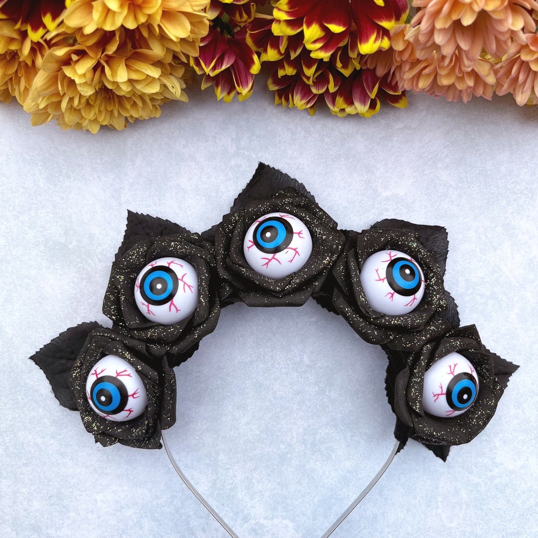 Black Rose Halloween Headband, Creepy Eyeball Hair Accessory, Glitter ...