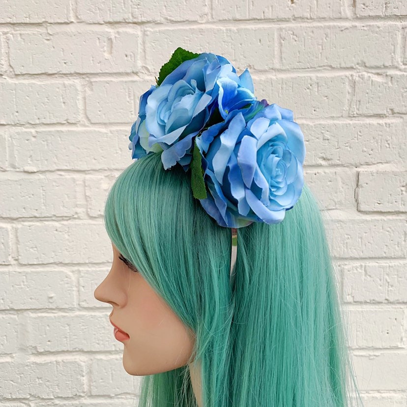 Blue Rose Flower Crown Blue Rose Headband Blue Hair Flowers Etsy