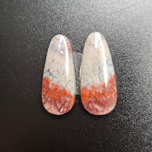 Lovely small matching pair of red and grey agate cabochons perfect for earrings