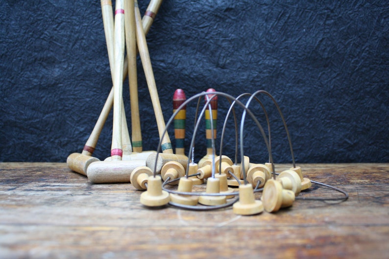Antique Wooden Croquet Set English Game Old Table Image 0