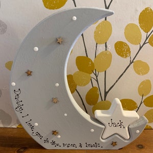 Personalised mum wooden moon & stars, mummy we love you moon, wooden moon and interlocking stars, mummy love you gift, gifts for mum image 4