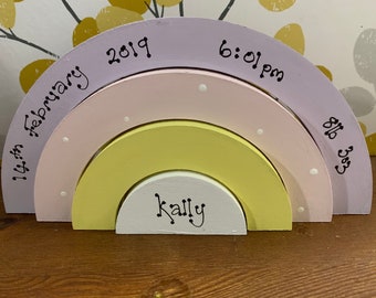 Personalised New Baby Girl Wooden Freestanding Rainbow, New baby girl gift, Wooden Rainbow, Personalised New Baby Gift, nursery decoration,