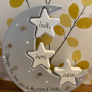 Personalised mum wooden moon & stars, mummy we love you moon, wooden moon and interlocking stars, mummy love you gift, gifts for mum image 5
