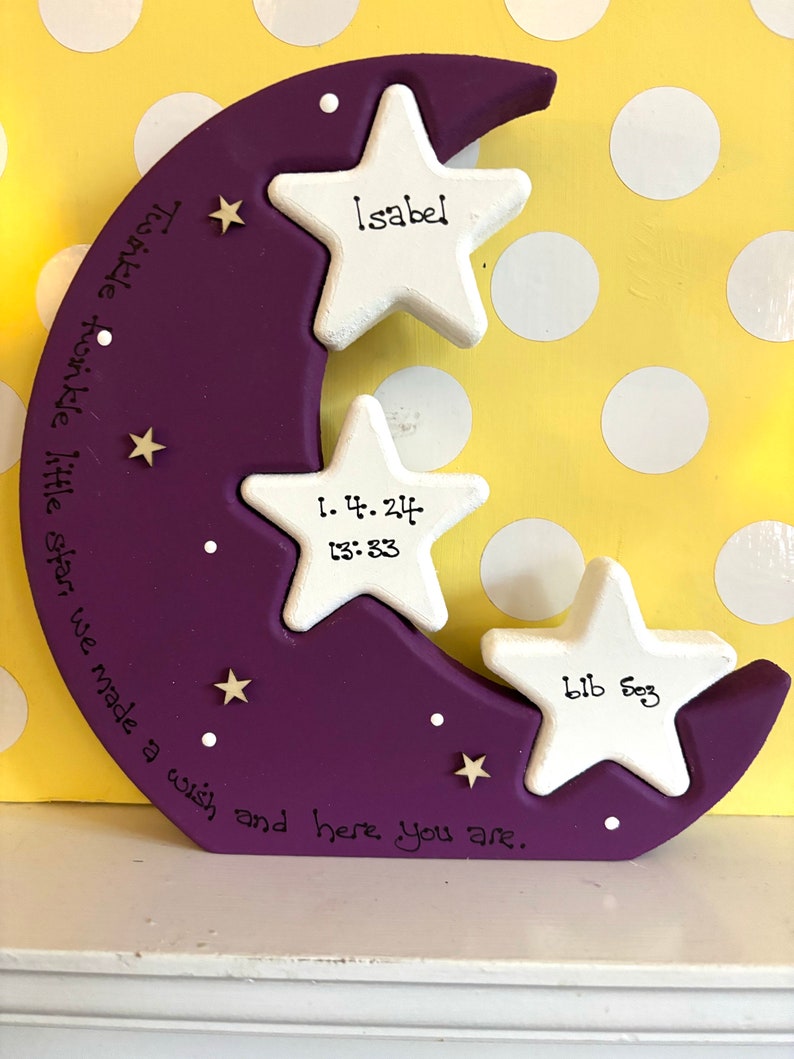 Personalised mum wooden moon & stars, mummy we love you moon, wooden moon and interlocking stars, mummy love you gift, gifts for mum image 6