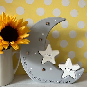 Personalised Nanny love you moon & stars, wooden moon, personalised stars and moon, personalised nanny gift, personalised gifts for nanny