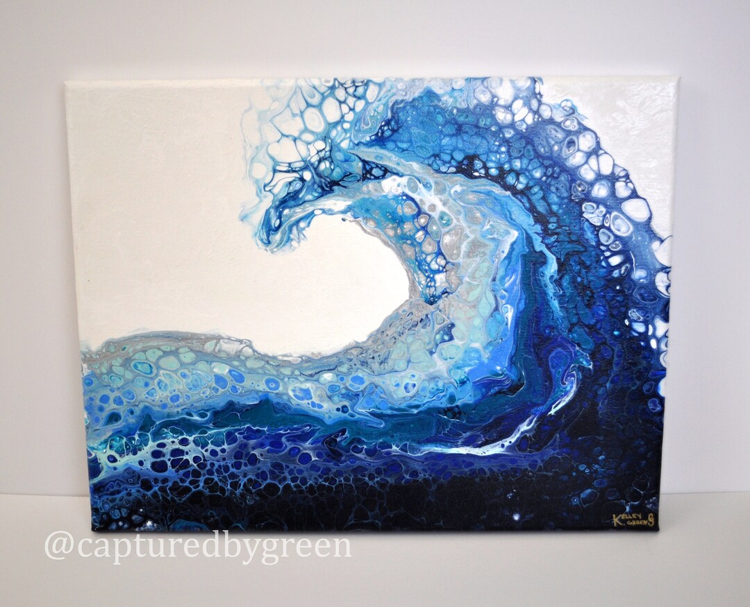 DEEP TROPICS Ocean Inspired Wave Acrylic Fluid Painting on Canvas ...