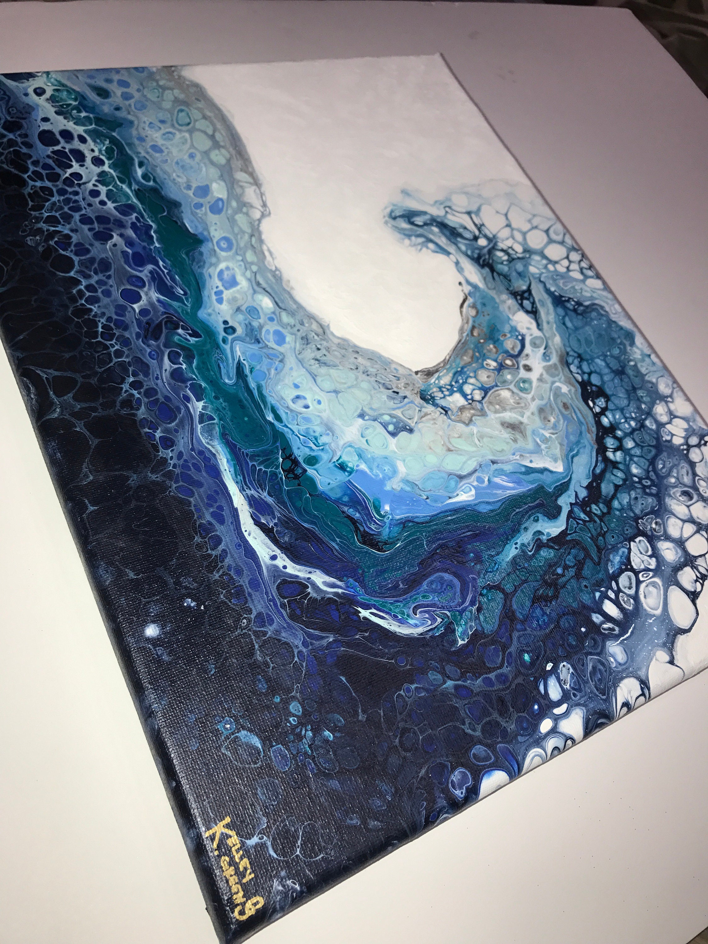 DEEP TROPICS Ocean Inspired Wave Acrylic Fluid Painting on Canvas ...