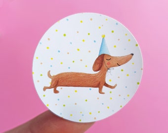 10x Dachshund sticker round, sausage dog envelope sealers, happy snail mail sticker, doxie bullet journal sticker, mailing seal post label