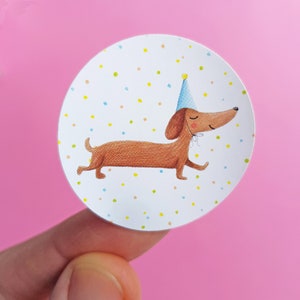 10x Dachshund sticker round, sausage dog envelope sealers, happy snail mail sticker, doxie bullet journal sticker, mailing seal post label image 1