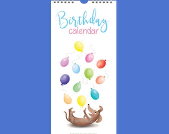 Perpetual calendar sausage dog, Birthday calendar dachshund illustrations, teckel illustrated wall calendar, cute wiener dog wall calendar