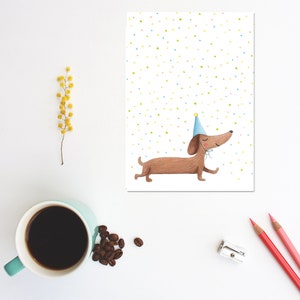 Dachshund birthday card cute teckel greeting card, sausage dog happy birthday party invite, teckel celebration postcards, for dog lovers image 3