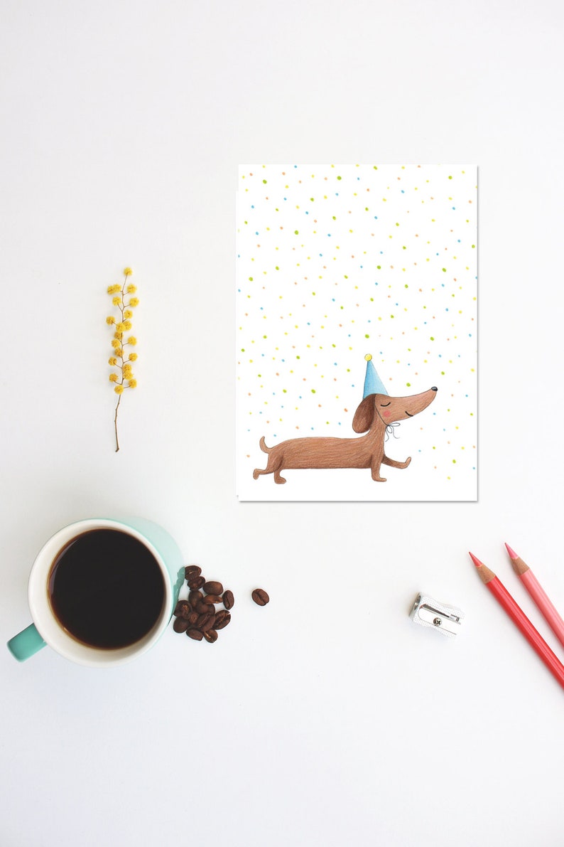 Dachshund birthday card cute teckel greeting card, sausage dog happy birthday party invite, teckel celebration postcards, for dog lovers image 3