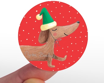 Teckel Christmas stickers, dachshund mailing sealer, sausage dog bullet journal sticker, envelope seal, doxie x-mas gift wrap tags, decal