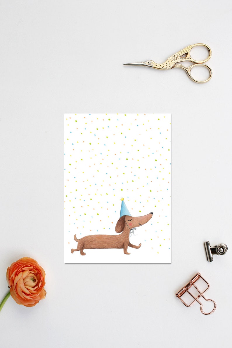 Dachshund birthday card cute teckel greeting card, sausage dog happy birthday party invite, teckel celebration postcards, for dog lovers image 4