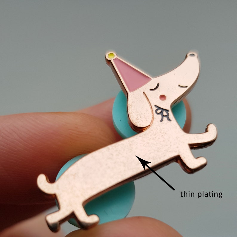 SECONDS SALE sausage dog pin, soft enamel dachshund pin, copper teckel badge, rose gold dog pin, b-grade pins. image 6