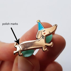 SECONDS SALE sausage dog pin, soft enamel dachshund pin, copper teckel badge, rose gold dog pin, b-grade pins. image 4