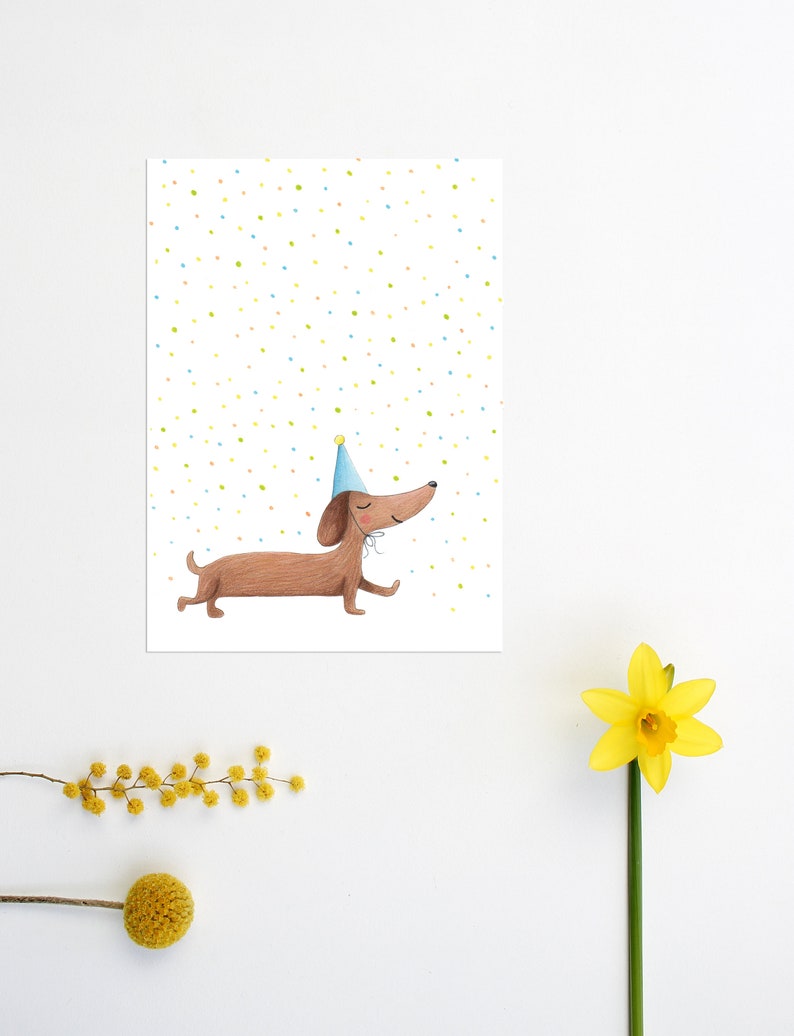 Dachshund birthday card cute teckel greeting card, sausage dog happy birthday party invite, teckel celebration postcards, for dog lovers image 2