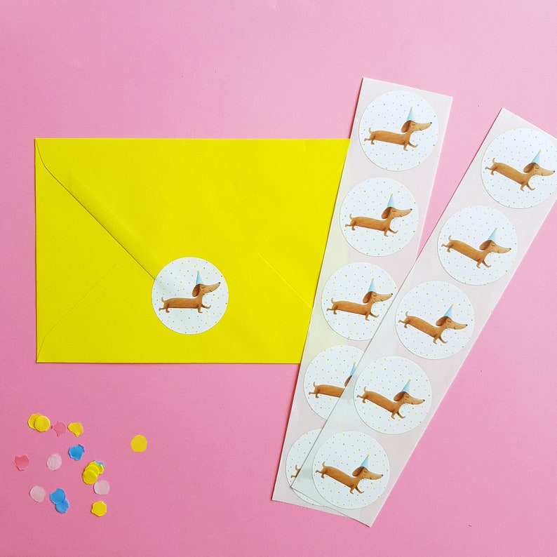 10x Dachshund sticker round, sausage dog envelope sealers, happy snail mail sticker, doxie bullet journal sticker, mailing seal post label image 3