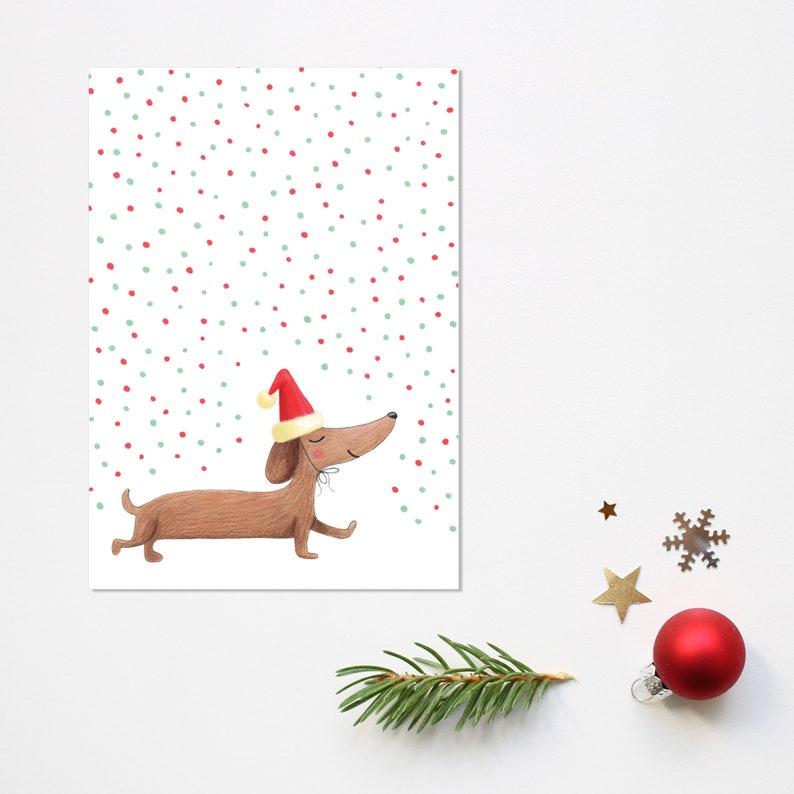 Christmas card set dachshund 6x A6 teckel seasonal greeting cards, winter postcard bundle sausage dog moms, x-mas card pack doxie lovers image 2