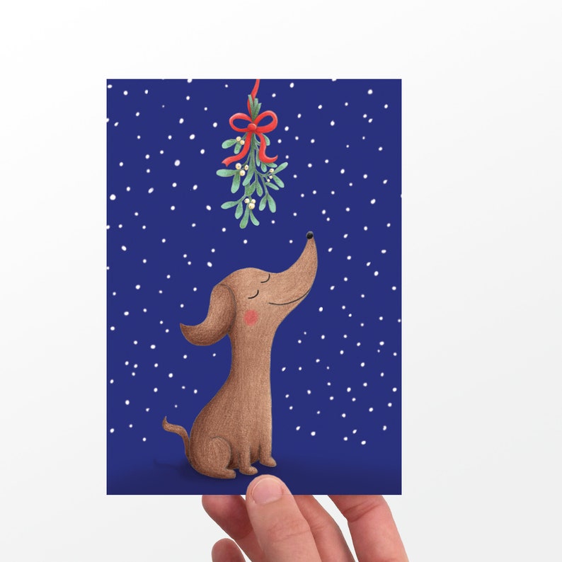 Christmas card set dachshund 6x A6 teckel seasonal greeting cards, winter postcard bundle sausage dog moms, x-mas card pack doxie lovers image 3