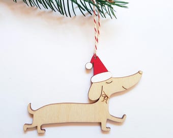Teckel Christmas ornament, festive wooden dachshund decorations, sausage dog tree pendant, dog x-mas decor, doxie lover gift, puppy hanging