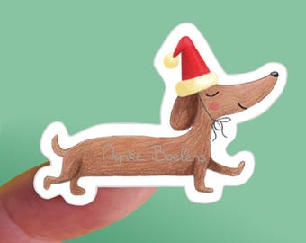 Dachshund Christmas Stickers, Sausage Dog Gift Tags, teckel round labels
