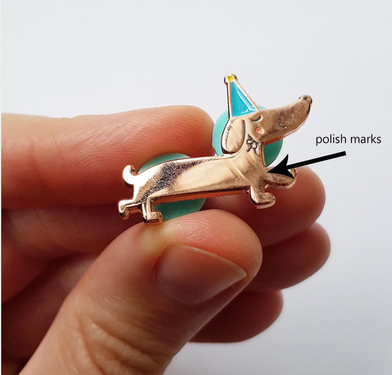 SECONDS SALE sausage dog pin, soft enamel dachshund pin, copper teckel badge, rose gold dog pin, b-grade pins. image 3