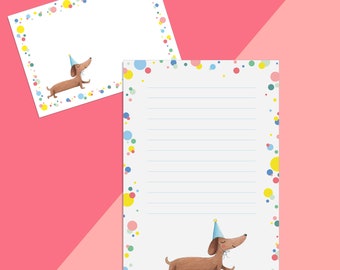 Sausage dog A5 lined letter paper set with matching envelopes, dachshund writing paper, teckel to do list, dog memopad, wiener stationery