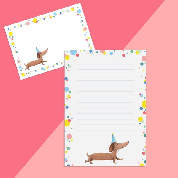 Sausage dog A5 lined letter paper set with matching envelopes, dachshund writing paper, teckel to do list, dog memopad, wiener stationery