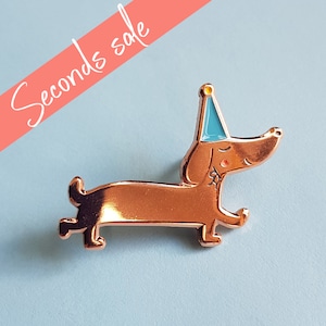SECONDS SALE sausage dog pin, soft enamel dachshund pin, copper teckel badge, rose gold dog pin, b-grade pins. image 1