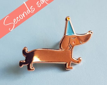 SECONDS SALE - sausage dog pin, soft enamel dachshund pin, copper teckel badge, rose gold dog pin, b-grade pins.
